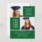 フォトの卒業招待状~クラシーグリーン&ホワイト ポストカード (正面/裏面)