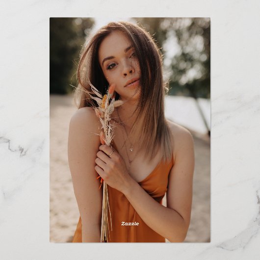 フォトはっきりした金ゴールドアー王室のチブルー卒業 箔招待状 (裏面)