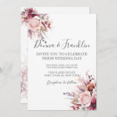 フォトほこりっぽいバラピンクQRコード結婚ズ 招待状 (正面/裏面)