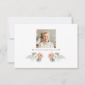 フォトほこりっぽいバラ白い花を愛の記憶に サンキューカード (裏面)