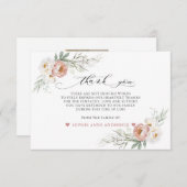 フォトほこりっぽいバラ白い花を愛の記憶に サンキューカード (正面/裏面)