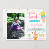 フォトアイスクリーム誕生日招待スイートパーティー 招待状 (正面/裏面)