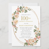 フォトアイボリーホワイトローズ100thバースデーパーティー 招待状 (正面)