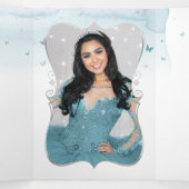 フォトアエレガントアターコイズティール(緑がかった色)シルバーカンス 三つ折り招待状 (内部中)