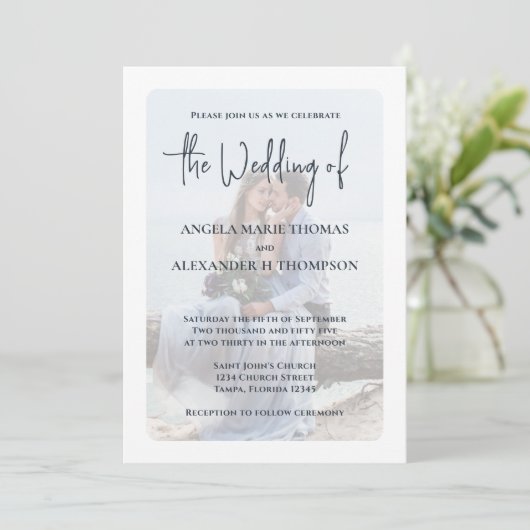 フォトアエレガントレイシンプルダスティブルークラシック 招待状 (スタンド正面)