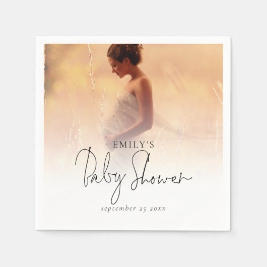 フォトアエレガントレイ男女兼用ベビーシャワー スタンダードカクテルナプキン (正面)