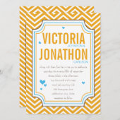 フォトアクアイエロージグザグホテル結婚タイポグラフィ 招待状 (正面/裏面)