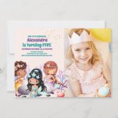 フォトアクアグリーン金ゴールドリトルマーメイド誕生日 招待状 (正面)