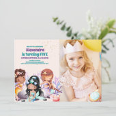 フォトアクアグリーン金ゴールドリトルマーメイド誕生日 招待状 (スタンド正面)