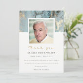 フォトアクアダスクブルー金ゴールド瑪瑙悔やみや弔慰メモリアル サンキューカード (スタンド正面)