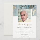 フォトアクアダスクブルー金ゴールド瑪瑙悔やみや弔慰メモリアル サンキューカード (正面/裏面)