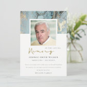 フォトアクアダスクブルー金ゴールド瑪瑙悔やみや弔慰メモリアル サンキューカード (スタンド正面)