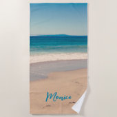 フォトアクアパーソナライズされたティール（緑がかった色） ビーチタオル (正面)