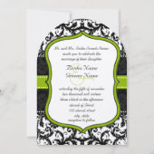 フォトアップルグリーンブラックヴィンテージダマスコウェディング 招待状 (正面)