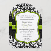 フォトアップルグリーンブラックヴィンテージダマスコウェディング 招待状 (正面/裏面)
