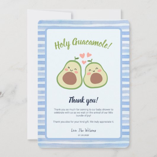 フォトアボカドベビーシャワーパーティーサンキューカード 招待状 (正面)