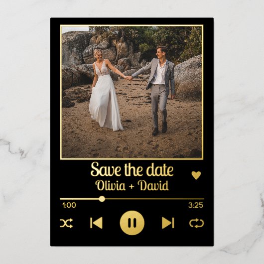 フォトアルバムカバー音楽プレイリスト日付を保存 箔招待状 (正面)