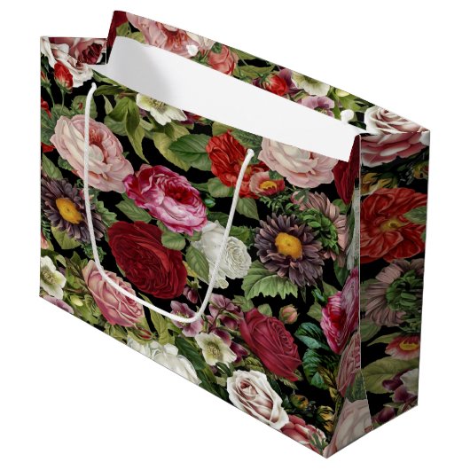 フォトアルバム ウェディングパーティー 赤 ピンク 花 緑 ラージペーパーバッグ (正面アングル)