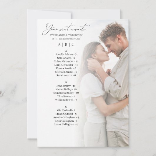 フォトアルファベ結婚ットの座席表カード (正面)