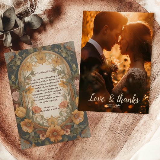 フォトアンティークフローラ結婚アールヌーボー サンキューカード