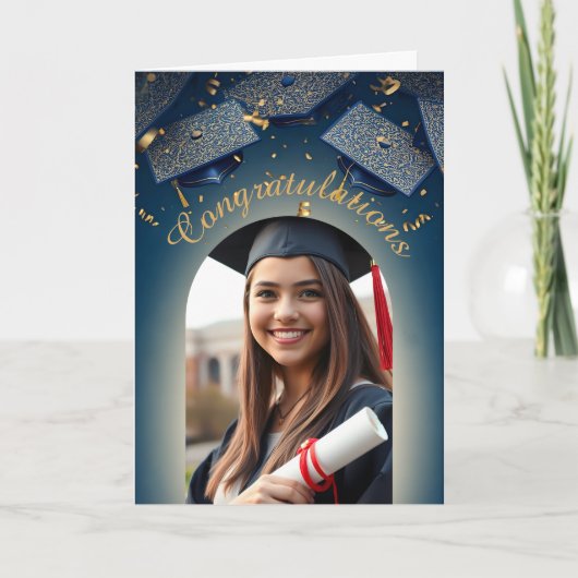 フォトアーエレガントチによる金ゴールド紙吹雪の卒業 カード (正面)