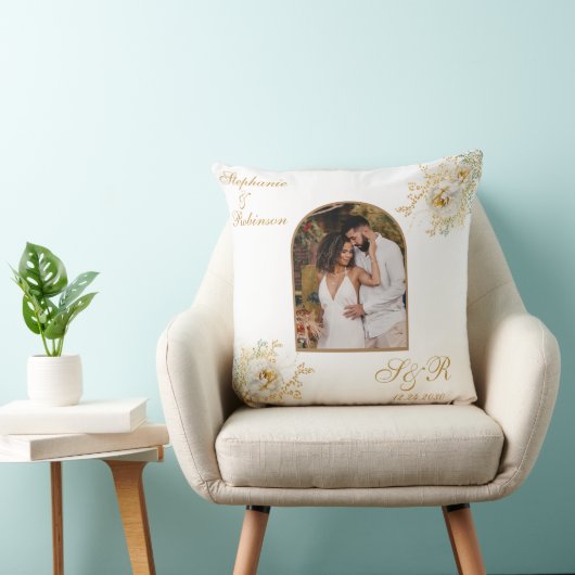 フォトアーエレガントチ金ゴールドフローラモノグラ結婚ム クッション (椅子)