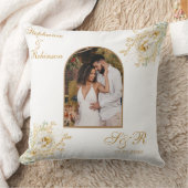 フォトアーエレガントチ金ゴールドフローラモノグラ結婚ム クッション (ブランケット)