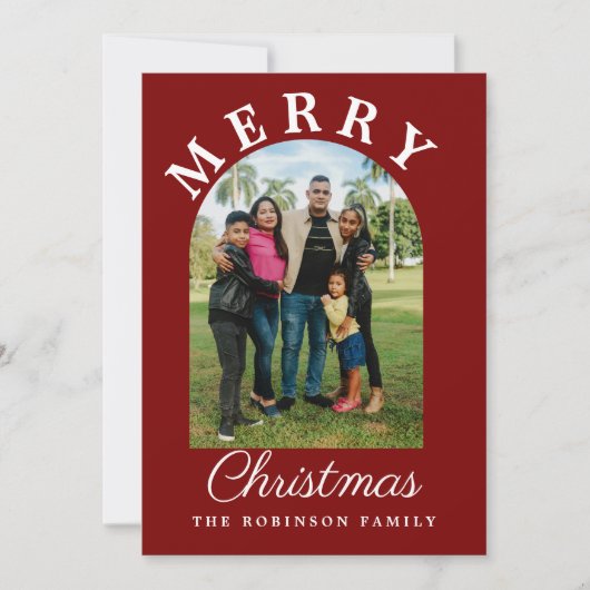 フォトアーチスクリプモダントクリスマスレッド シーズンカード (正面)