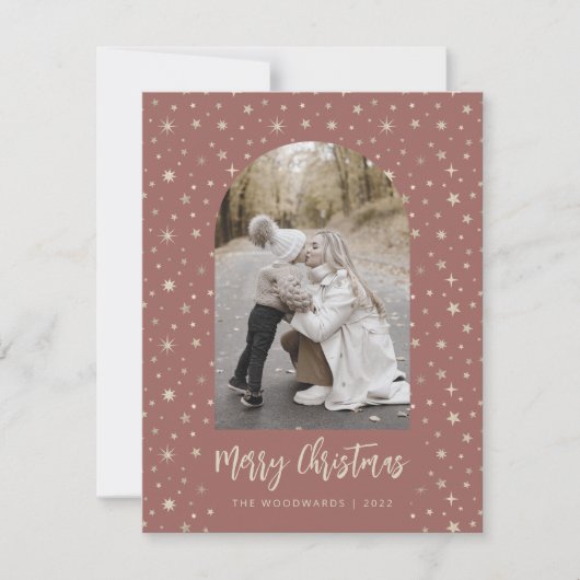 フォトアーチスターズメリークリスマステラコッタ金ゴールド シーズンカード (正面)