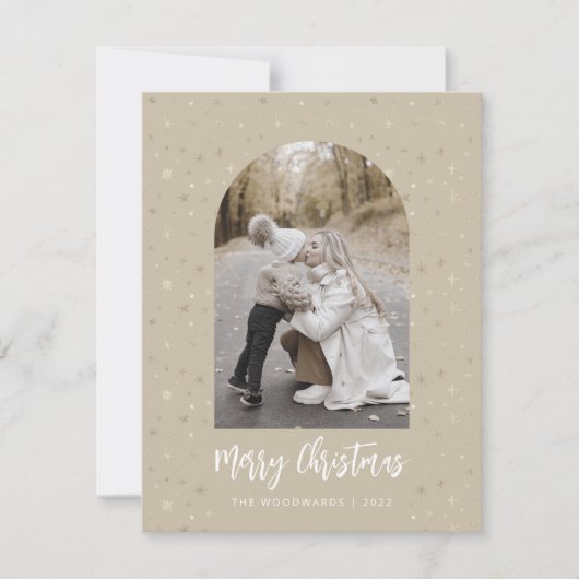 フォトアーチスターズメリークリスマスベージュ金ゴールド シーズンカード (正面)