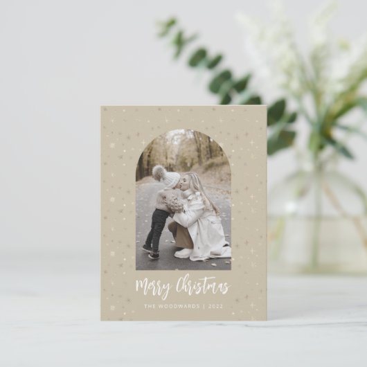 フォトアーチスターズメリークリスマスベージュ金ゴールド シーズンカード (スタンド正面)