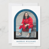 フォトアーチネイビーブルーシンプル卒業パーティー 招待状 (正面)