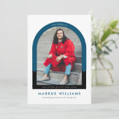 フォトアーチネイビーブルーシンプル卒業パーティー 招待状 (スタンド正面)