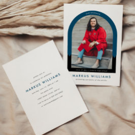 フォトアーチネイビーブルーシンプル卒業パーティー 招待状