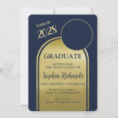 フォトアーチネイビー金ゴールド卒業発表 招待状 (正面)