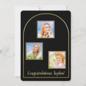 フォトアーチブラック金ゴールド卒業発表 招待状 (裏面)