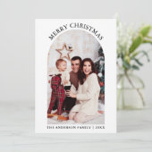 フォトアーチメリークリスマスレッドプレイドホリデーカード シーズンカード (スタンド正面)