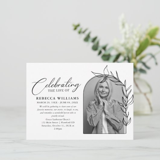 フォトアーチ葉のお祝いの生活 招待状 (スタンド正面)