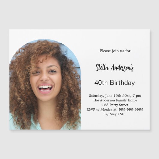 フォトアーチ誕生日 マグネット招待状 (正面)