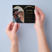 フォトアーチ黒い結婚式の日付を保存 チラシ (手)