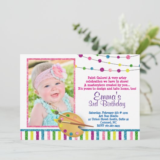 フォトアート誕生日、スパークル、グリッター招待状 招待状 (スタンド正面)