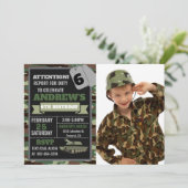 フォトアーミー招待、迷彩柄軍隊誕生日 招待状 (スタンド正面)