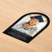 フォトアーモダンチスクリプトの卒業発表 アクリル招待状 (レイダウン)