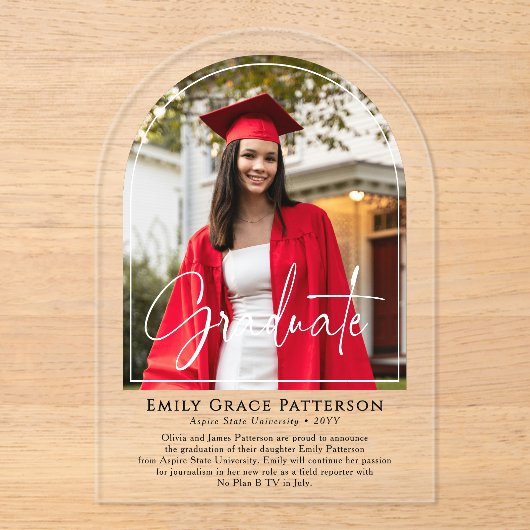 フォトアーモダンチスクリプトの卒業発表 アクリル招待状 (正面)