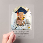 フォトアーモダンチスクリプトの卒業発表 アクリル招待状 (インサイチュ (ポータブル))