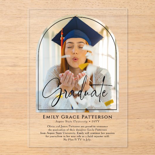 フォトアーモダンチスクリプトの卒業発表 アクリル招待状 (正面)