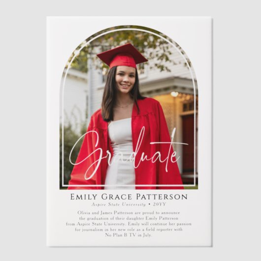 フォトアーモダンチスクリプトの卒業発表 ベラム紙招待状 (正面)