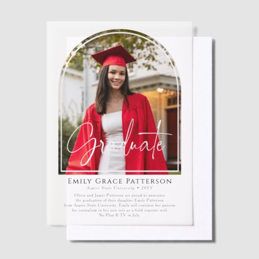 フォトアーモダンチスクリプトの卒業発表 ベラム紙招待状 (オフセット)