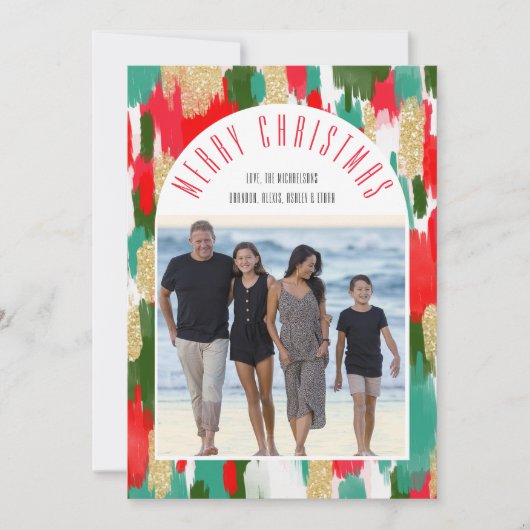 フォトアーモダンチーブラッシュストローククリスマス シーズンカード (正面)