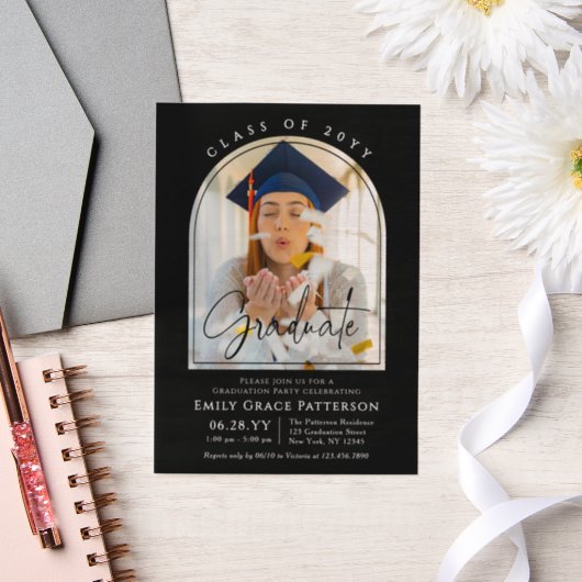 フォトアーモダンチ卒業生脚卒業パーティー ベラム紙招待状 (ウェディング)